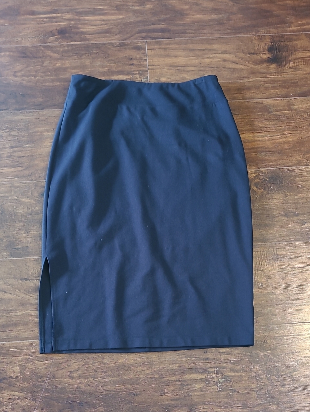 Nine West Black Pencil Skirt with Side Slit Cotton Blend Stretchy Pull On Size M